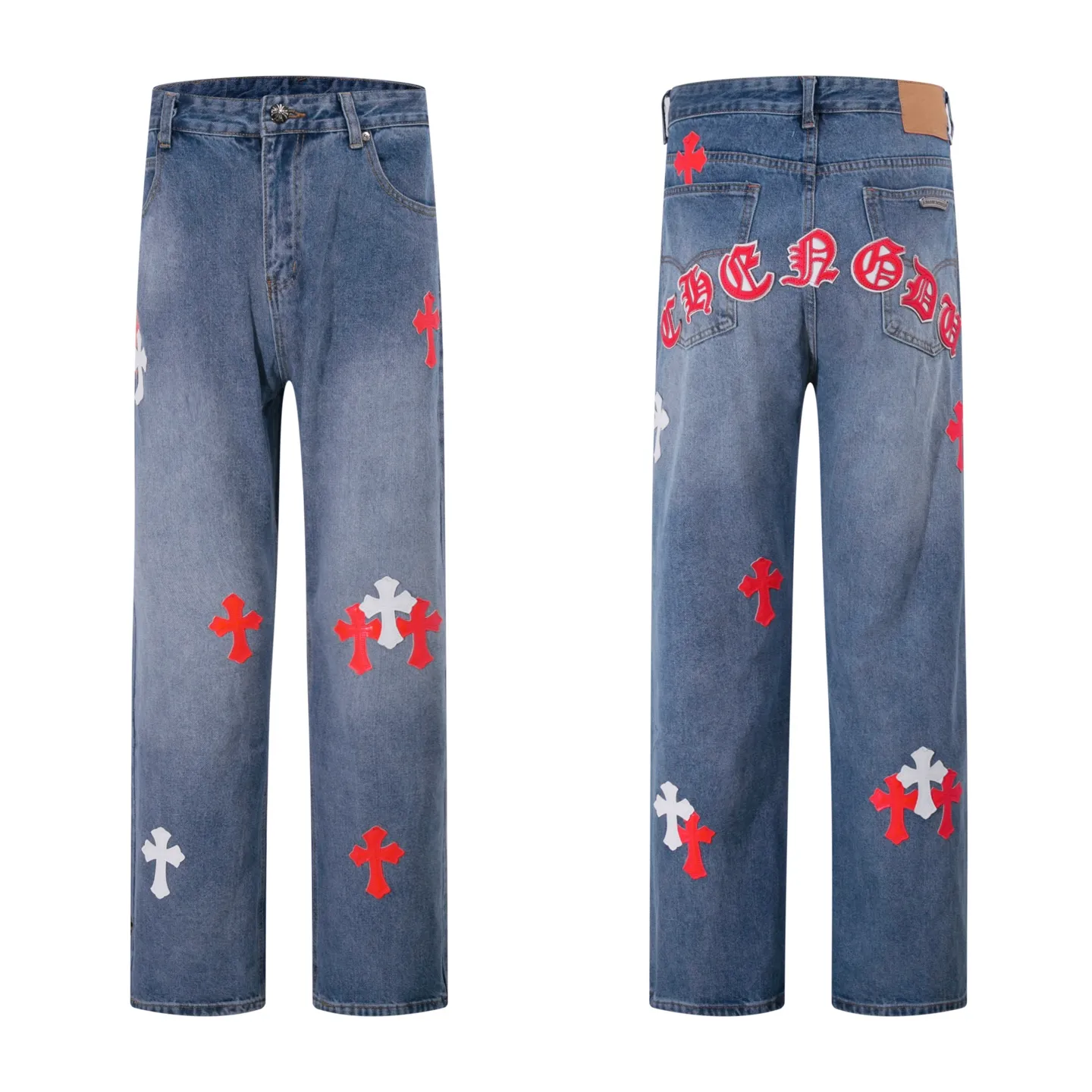 P260 Style No.: H907 Croxin & 𝐂𝐡𝐫𝐨𝐦𝐞 𝐇𝐞𝐚𝐫𝐭 ss25 blue pants red leather Sanskrit leather limited patchwork jeans. Styles with different washed textures are very friendly to people with thin legs. The slightly flared version perfectly modifies the leg shape. The timeless and moderate length makes it easy to match and match. It is the basis for various styles and is a must-have in your wardrobe! The fabric is stiff but also makes the upper body soft without losing texture. The washing process is even more perfect. It is a must-have item for everyone! ! ! Washed wheat, hang tag, pants label, three labels complete Color: blue Size: 28-30-32-34